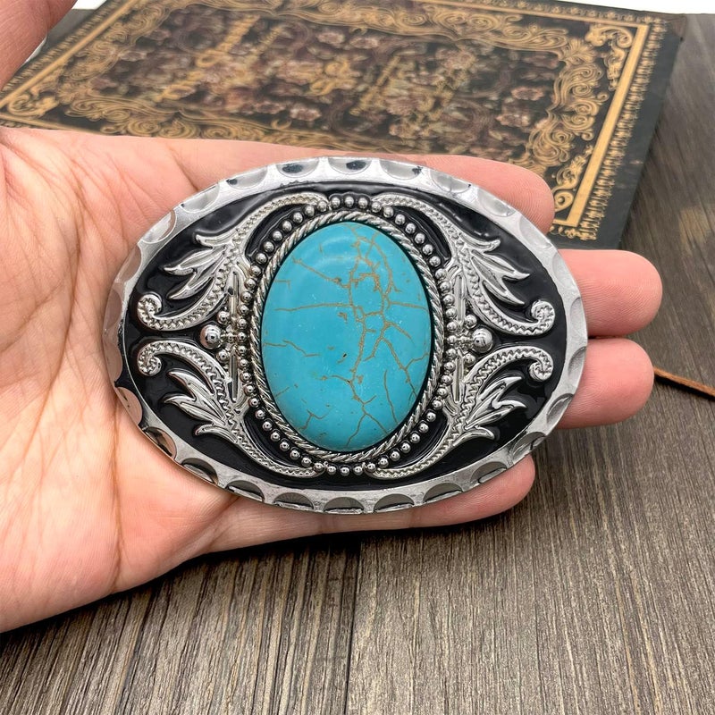 YOQUCOL Vintage American Western Cowboy Turquoise,Stone Belt Buckle for Men - Image 4